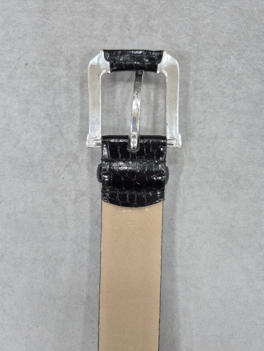Michael Kors belt women's large black leather croc embossed silver buckle logo